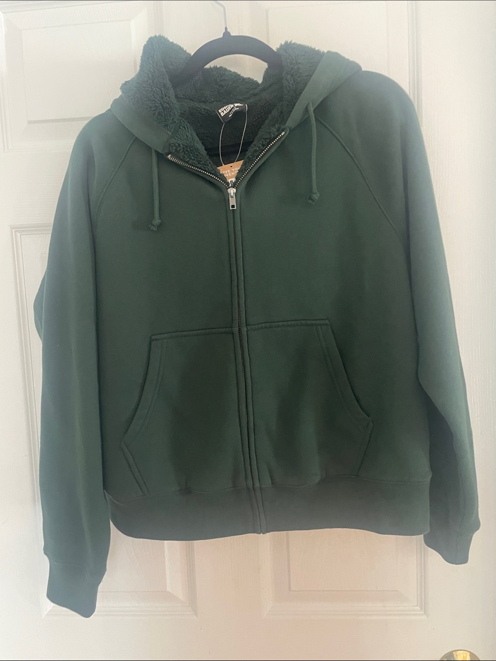 Eddie Bauer Forest Green Sherpa-Lined Zip Hoodie